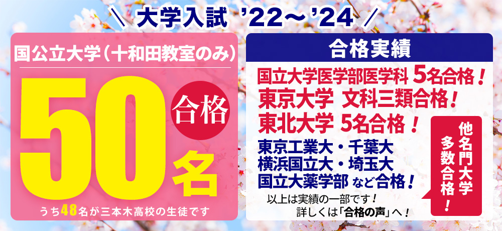 過去3年間実績 国公立大学 50名合格